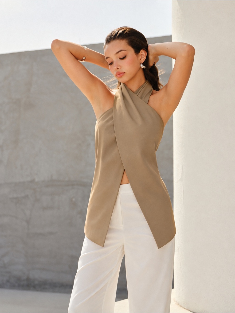 Commense Halter-Style Cross-Neckline Backless Top